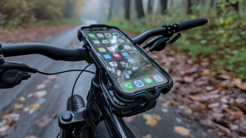 Billedet viser cykelcomputeren Bosch Nyon navigation i brug, mens den er monteret på cyklen.